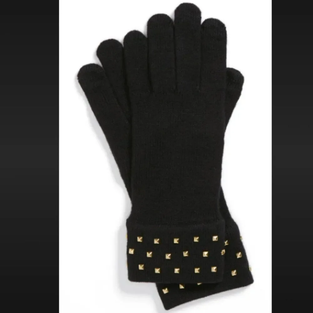 Kate Spade Embellished Gold Studs Tech Friendly Wool BlendGloves Black